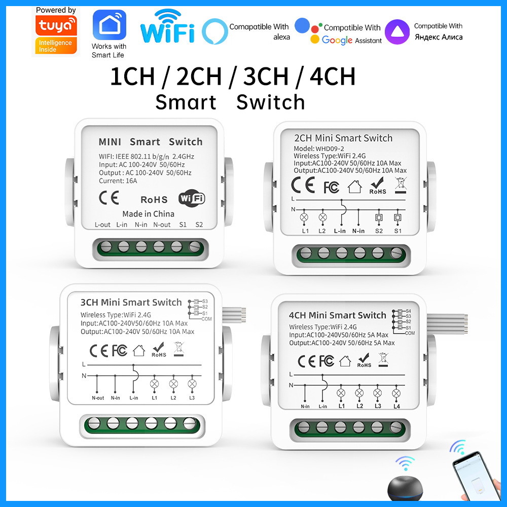 Smart Home Google - Tuya WiFi Smart Switch 1/2/3/4 Gang